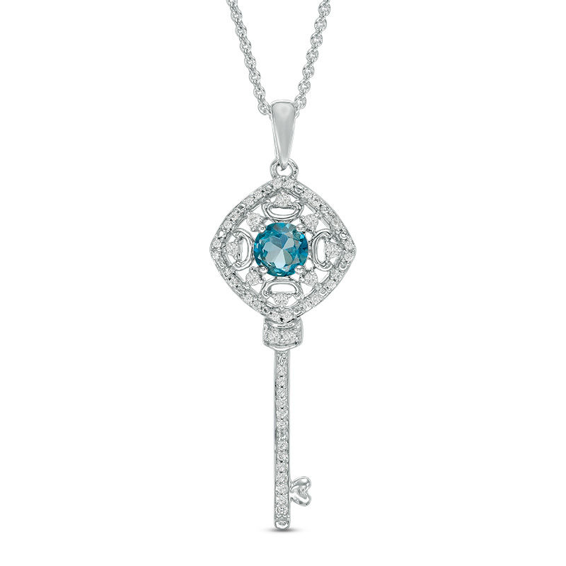 5.0mm London Blue Topaz and Lab-Created White Sapphire Key Pendant in Sterling Silver