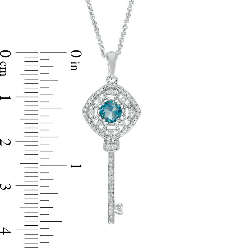 5.0mm London Blue Topaz and Lab-Created White Sapphire Key Pendant in Sterling Silver