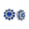 Thumbnail Image 1 of 4.0mm Lab-Created Blue and White Sapphire Flower Frame Stud Earrings in 10K White Gold