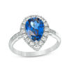 Thumbnail Image 0 of Pear-Shaped Lab-Created Blue and White Sapphire Frame Ring in Sterling Silver