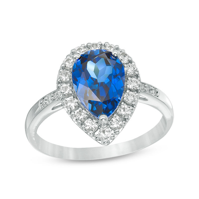 Pear-Shaped Lab-Created Blue and White Sapphire Frame Ring in Sterling Silver|Peoples Jewellers