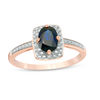 Thumbnail Image 1 of Oval Blue Sapphire and 0.12 CT. T.W. Diamond Rectangular Frame Ring in 10K Rose Gold