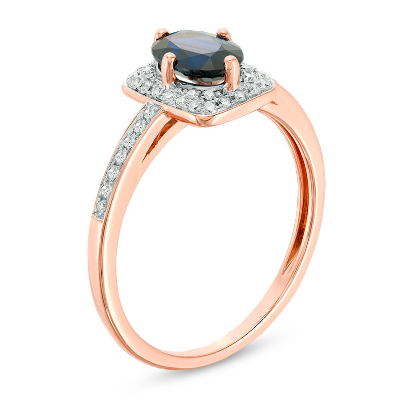 Main Image 2 of Oval Blue Sapphire and 0.12 CT. T.W. Diamond Rectangular Frame Ring in 10K Rose Gold