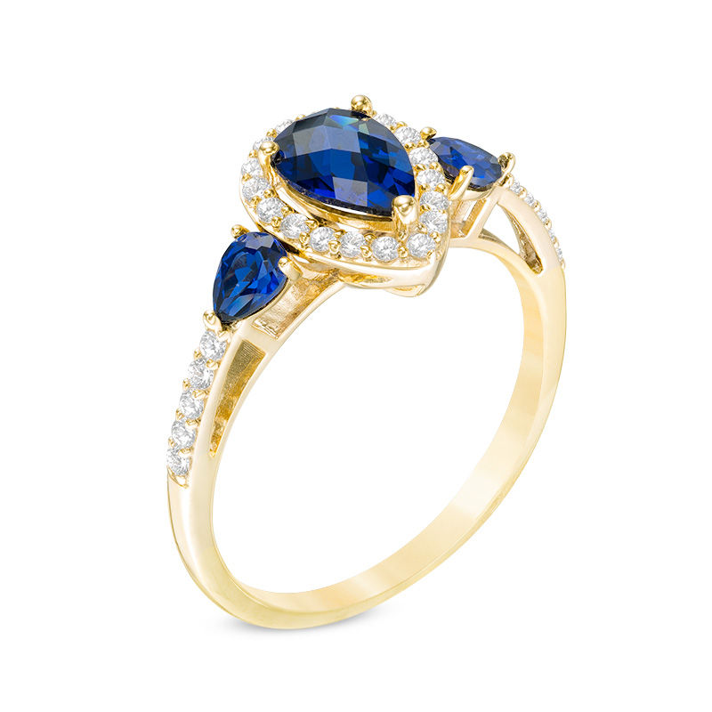 Pear-Shaped Lab-Created Blue and White Sapphire Frame Pendant and Ring Set in 10K Gold