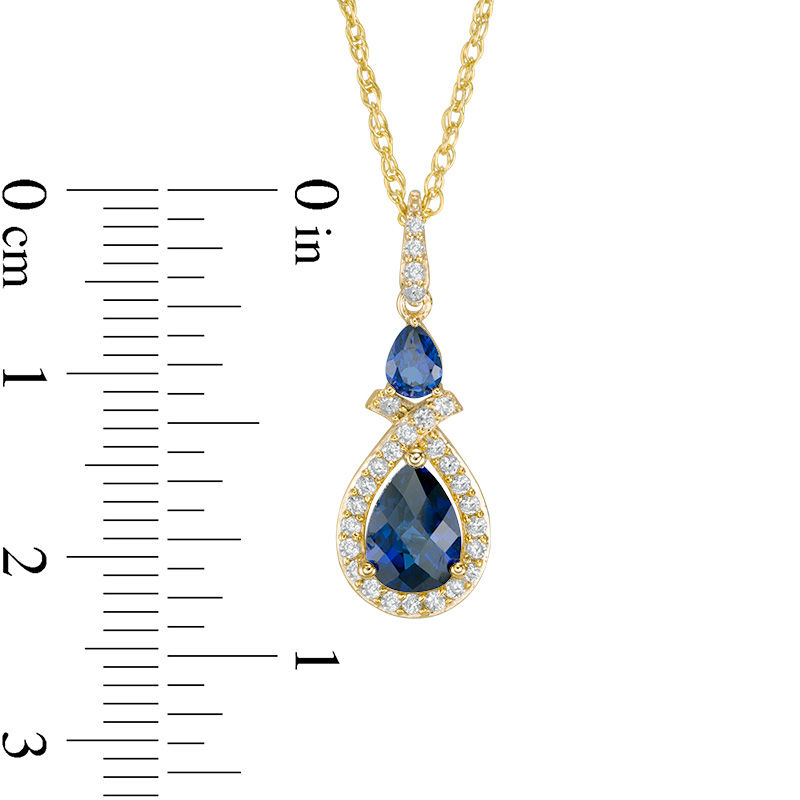 Pear-Shaped Lab-Created Blue and White Sapphire Frame Pendant and Ring Set in 10K Gold