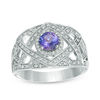 Thumbnail Image 0 of 5.0mm Tanzanite and 0.23 CT. T.W. Diamond Woven Geometric Ring in 10K White Gold
