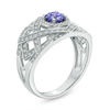 Thumbnail Image 1 of 5.0mm Tanzanite and 0.23 CT. T.W. Diamond Woven Geometric Ring in 10K White Gold