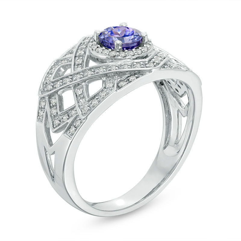 5.0mm Tanzanite and 0.23 CT. T.W. Diamond Woven Geometric Ring in 10K White Gold