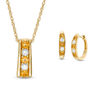 Thumbnail Image 1 of Alternating Citrine and Lab-Created White Sapphire Pendant and Hoop Earrings Set in Sterling Silver with 14K Gold Plate