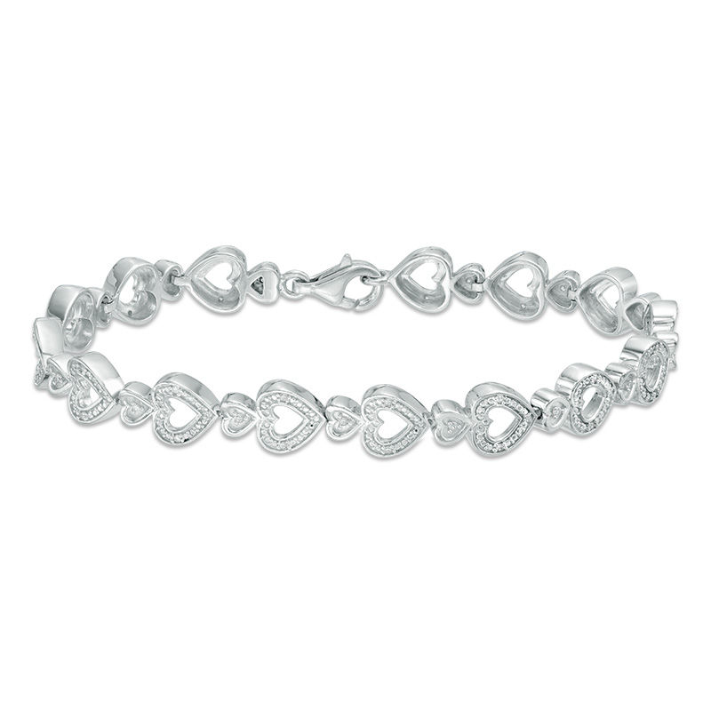 0.15 CT. T.W. Diamond Heart Bracelet in Sterling Silver - 7.5"|Peoples Jewellers