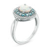 Thumbnail Image 1 of Oval Lab-Created Opal, White Sapphire and Blue Topaz Double Frame Ring in Sterling Silver