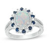 Thumbnail Image 0 of Oval Lab-Created Opal, Blue and White Sapphire Frame Split Shank Ring in Sterling Silver