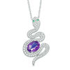 Thumbnail Image 1 of Oval Amethyst, Lab-Created Emerald and White Sapphire Snake Pendant in Sterling Silver