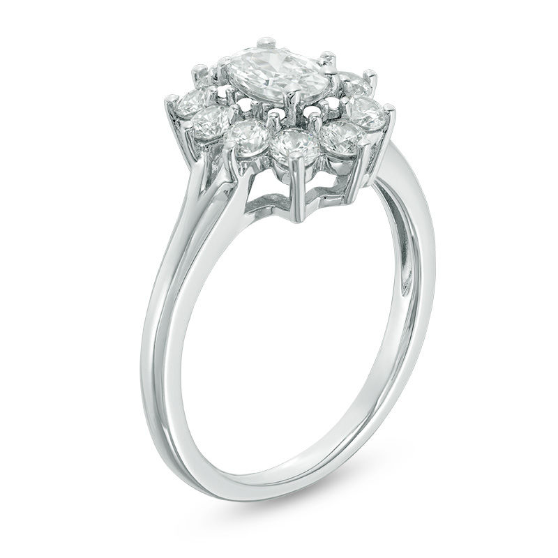 Oval Lab-Created White Sapphire Starburst Frame Ring in Sterling Silver