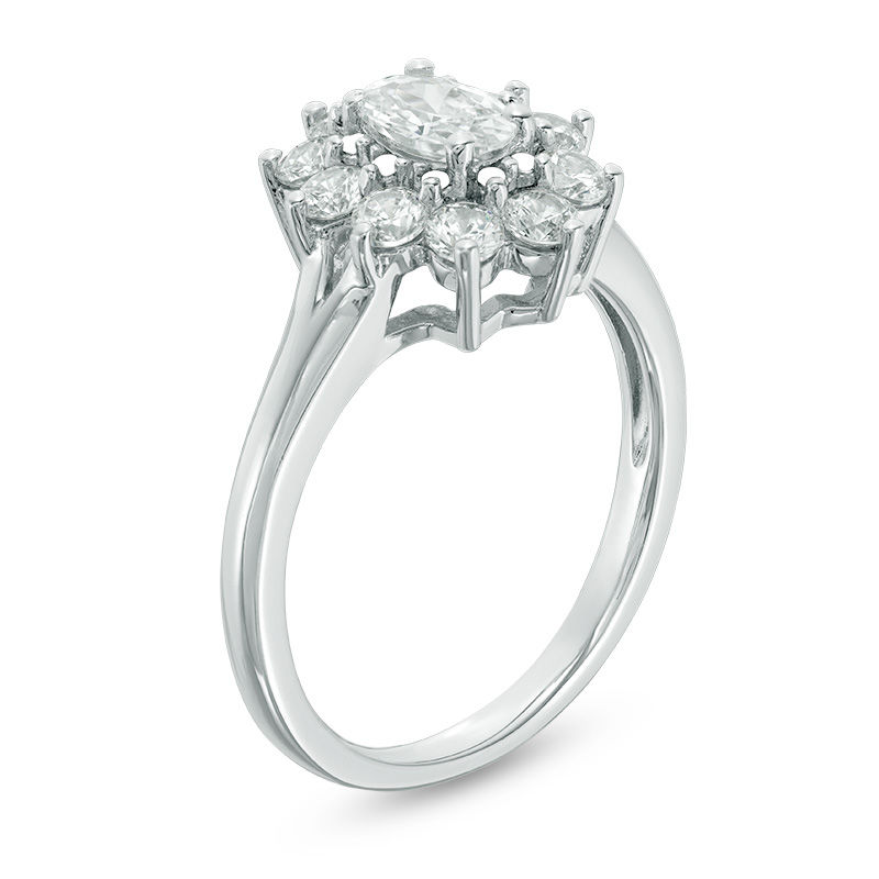 Main Image 2 of Oval Lab-Created White Sapphire Starburst Frame Ring in Sterling Silver