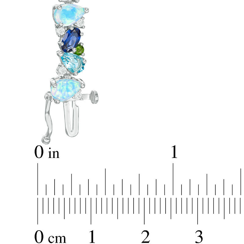 Multi-Gemstone Cluster and Lab-Created White Sapphire Bracelet in Sterling Silver - 7.25"