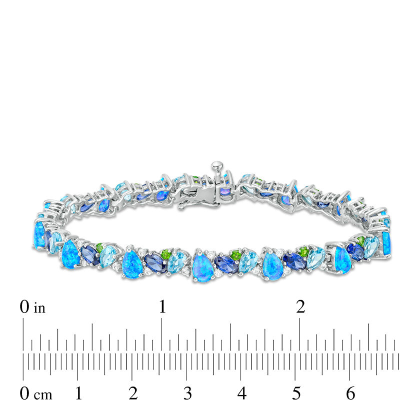 Multi-Gemstone Cluster and Lab-Created White Sapphire Bracelet in Sterling Silver - 7.25"