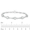 Thumbnail Image 3 of Oval White Lab-Created Sapphire Sunburst Frame and Infinity Link Bracelet in Sterling Silver - 7.5"