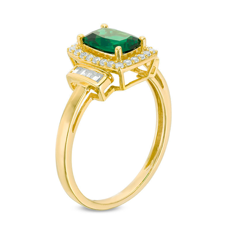 Cushion-Cut Lab-Created Emerald and White Sapphire Frame Pendant and Ring Set in 10K Gold