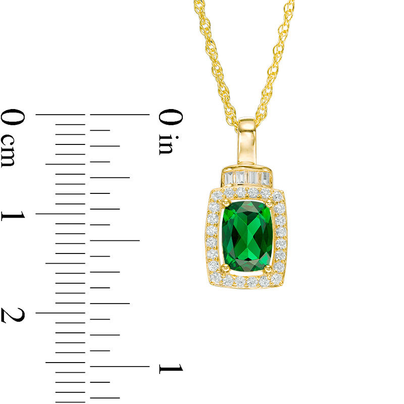 Cushion-Cut Lab-Created Emerald and White Sapphire Frame Pendant and Ring Set in 10K Gold