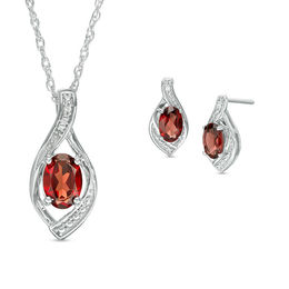 Garnet and Lab-Created White Sapphire Flame Pendant and Drop Earrings Set in Sterling Silver