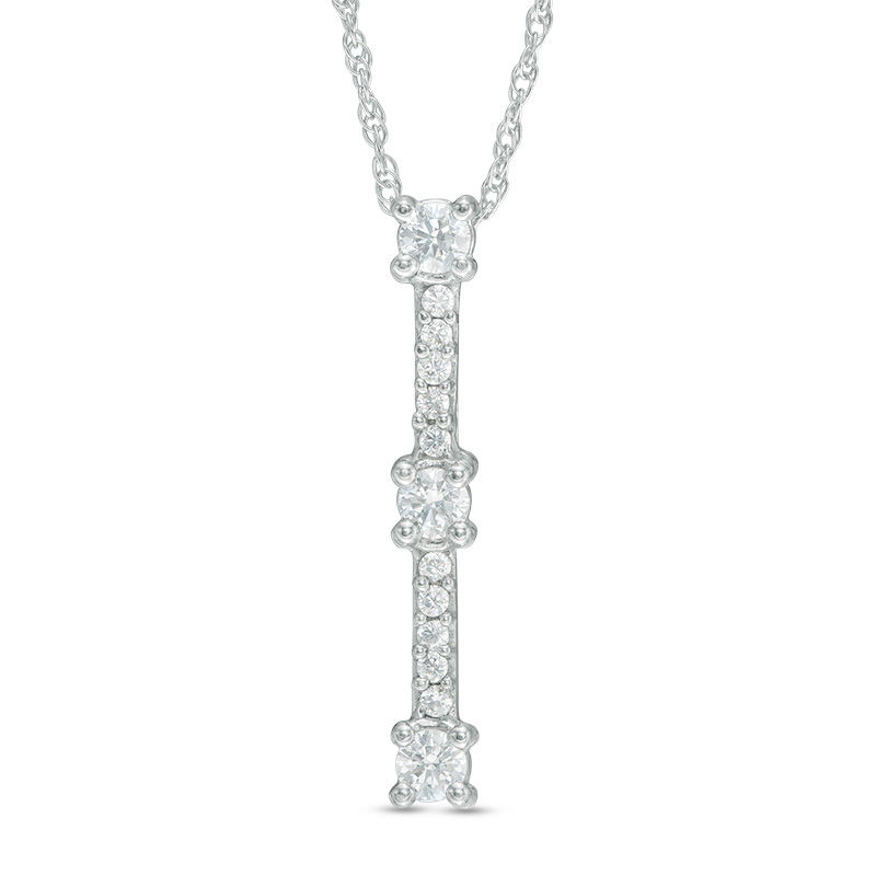 0.45 CT. T.W. Diamond Vertical Three Stone Pendant in 10K White Gold|Peoples Jewellers