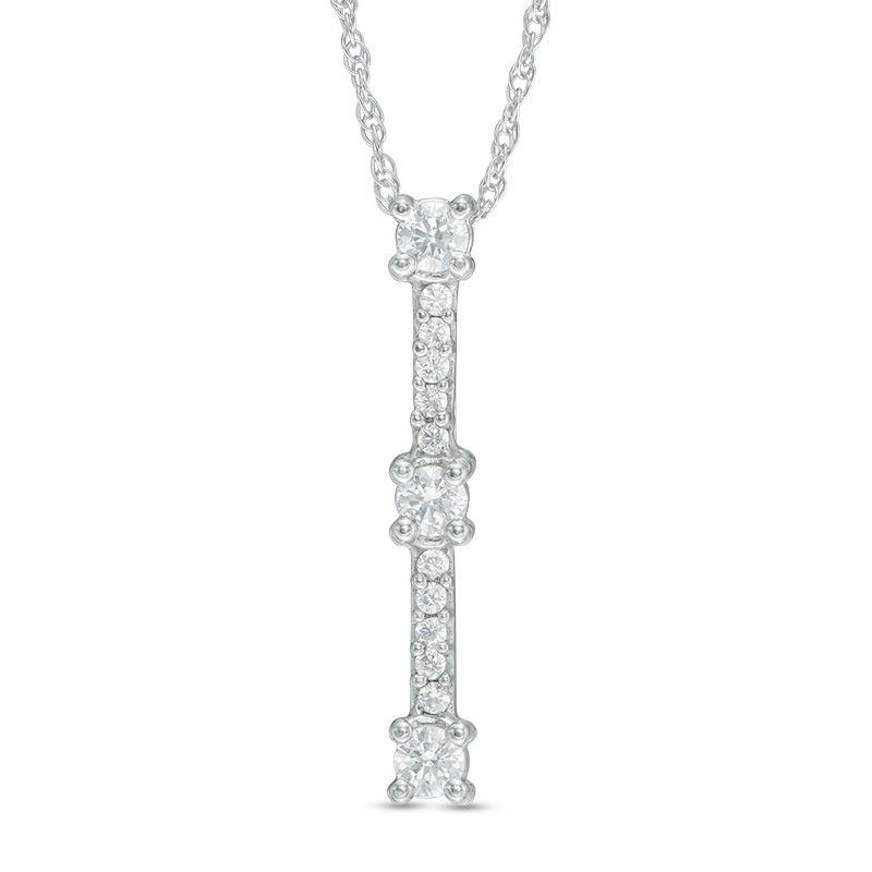 0.45 CT. T.W. Diamond Vertical Three Stone Pendant in 10K White Gold