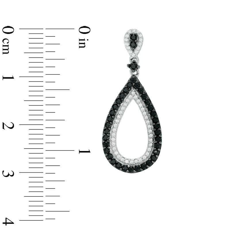 0.95 CT. T.W. Enhanced Black and White Diamond Open Teardrop Earrings in 10K White Gold
