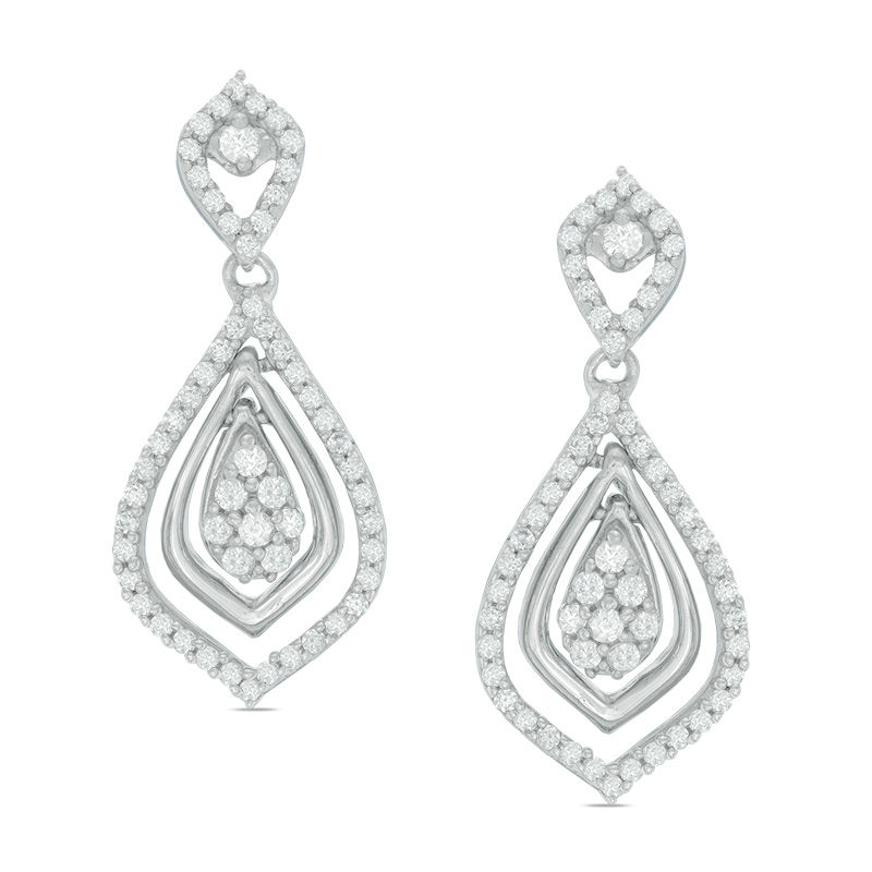 0.70 CT. T.W. Diamond Triple Teardrop Earrings in 10K White Gold|Peoples Jewellers