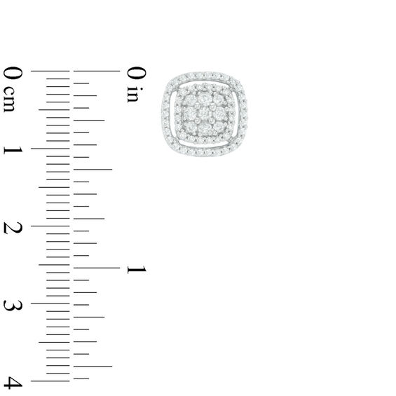 0.70 CT. T.W. Diamond Double Cushion Frame Stud Earrings in 10K White Gold