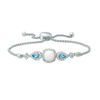 Thumbnail Image 0 of 7.0mm Cushion-Cut Lab-Created Opal, White Sapphire and Swiss Blue Topaz Bolo Bracelet in Sterling Silver - 9.0"