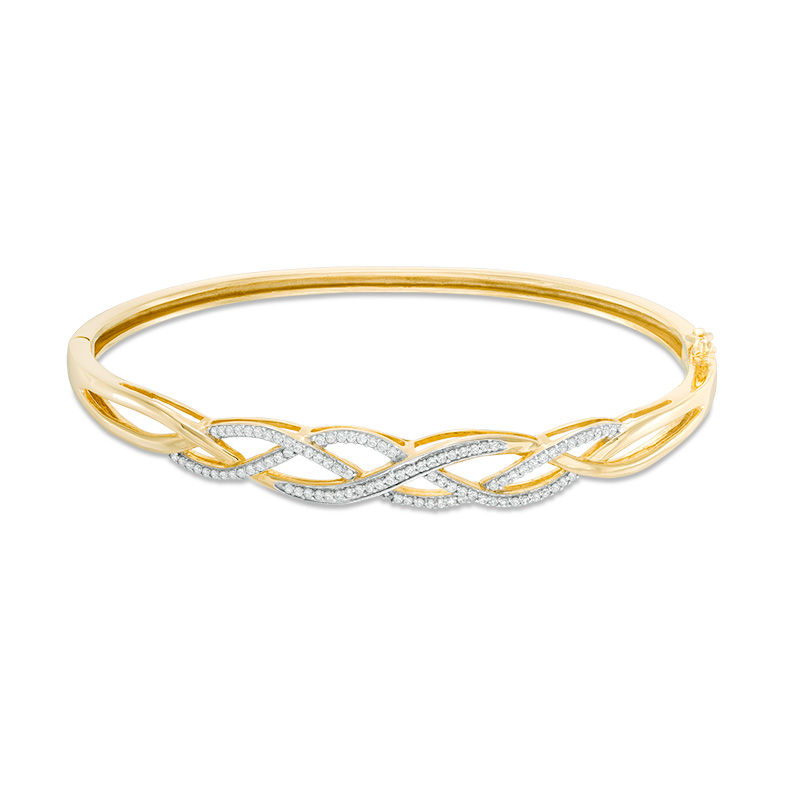 Lab-Created White Sapphire Loose Braid Bangle in Sterling Silver with 18K Gold Plate