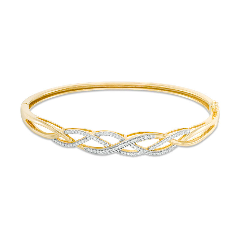 Lab-Created White Sapphire Loose Braid Bangle in Sterling Silver with 18K Gold Plate|Peoples Jewellers