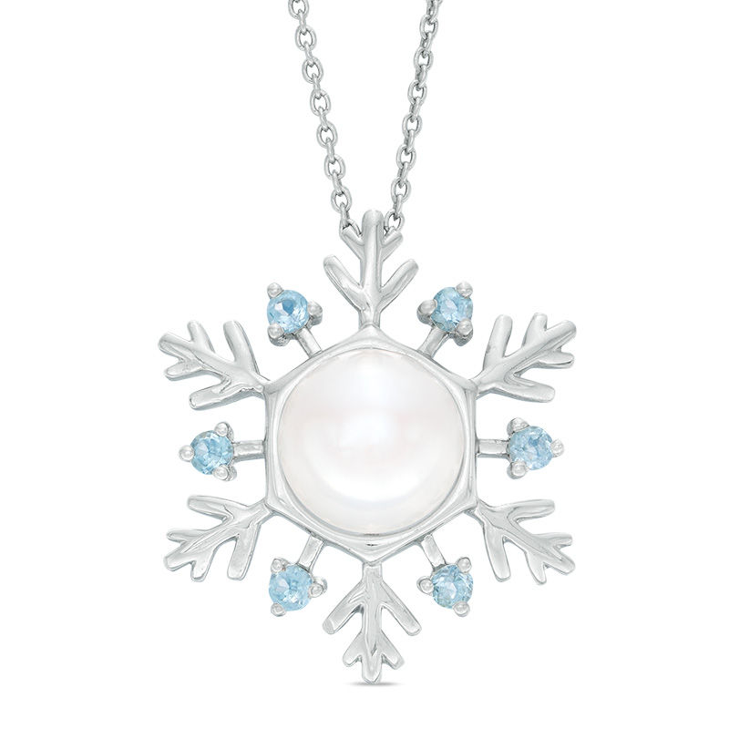 Main Image 1 of 8.0mm Baroque Freshwater Cultured Pearl and London Blue Topaz Snowflake Pendant in Sterling Silver
