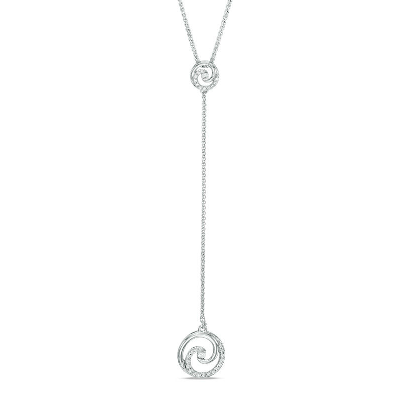 0.15 CT. T.W. Diamond Swirl "Y" Necklace in Sterling Silver - 38"