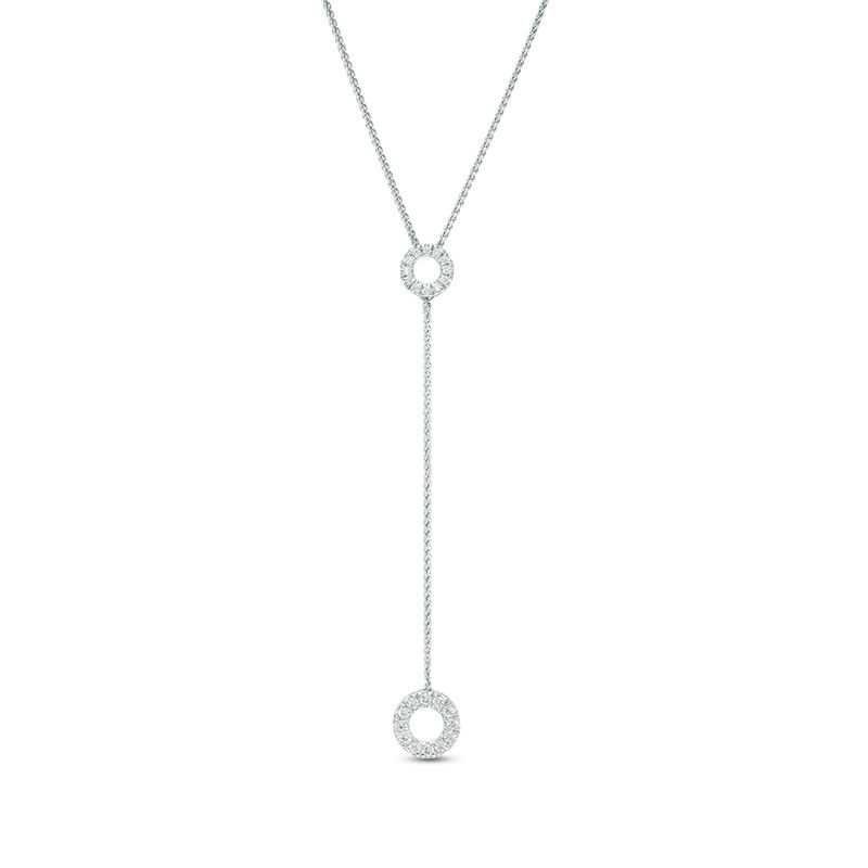 0.23 CT. T.W. Diamond Open Circle "Y" Necklace in Sterling Silver - 38"|Peoples Jewellers