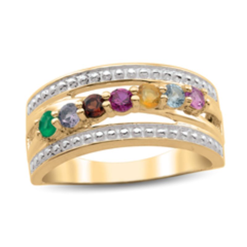 Mother's Family Birthstone Beaded Ring in 10K White or Yellow Gold (3-7 Stones)