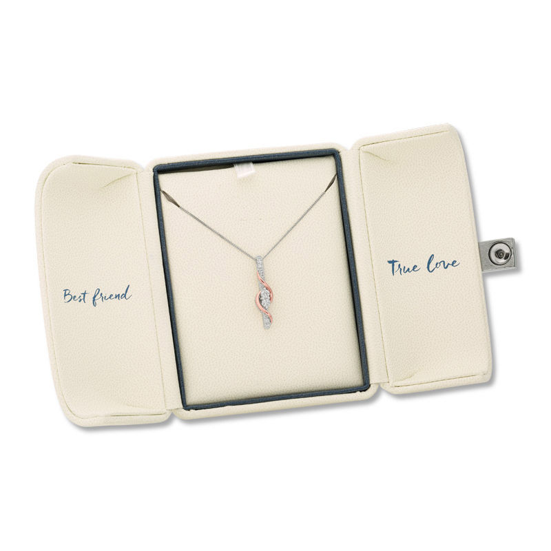 Main Image 3 of Ever Us™ 0.25 CT. T.W. Two-Stone Diamond Linear Swirl Pendant in 14K Two-Tone Gold - 19"