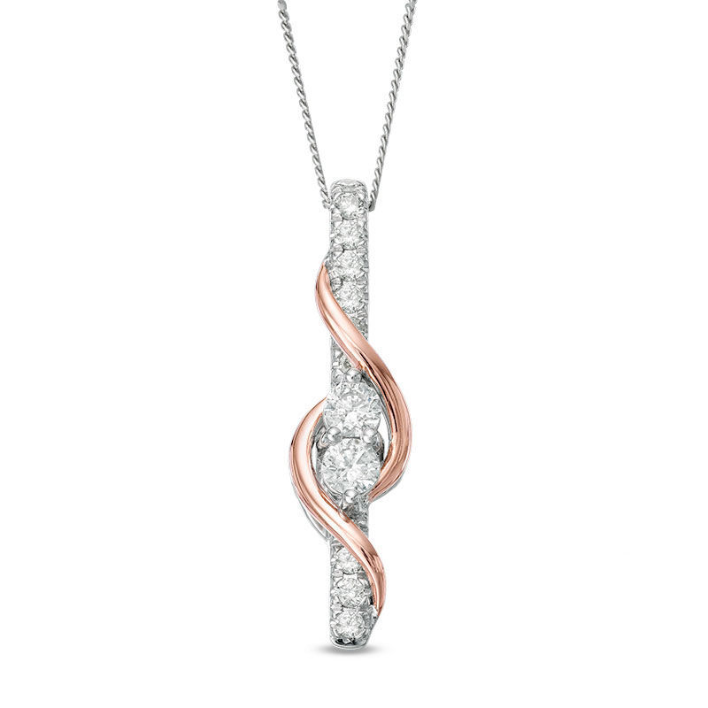 Ever Us™ 0.50 CT.T.W. Two-Stone Diamond Linear Swirl Pendant in 14K Two-Tone Gold - 19"