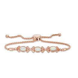 Lab-Created Opal and White Sapphire Bow Bolo Bracelet in Sterling Silver with 18K Rose Gold Plate - 9.0&quot;