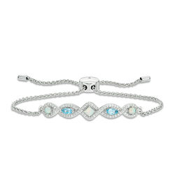 Lab-Created Opal, Swiss Blue Topaz and White Sapphire Geometric Bolo Bracelet in Sterling Silver - 9.0&quot;