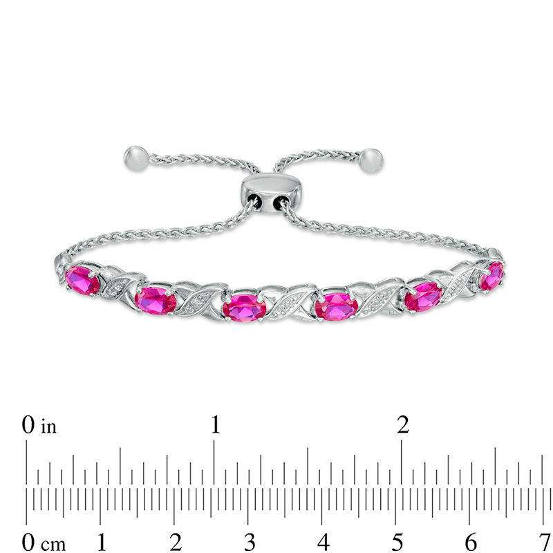 Main Image 2 of Oval Lab-Created Ruby and Diamond Accent "XO" Bolo Bracelet in Sterling Silver - 9.5"