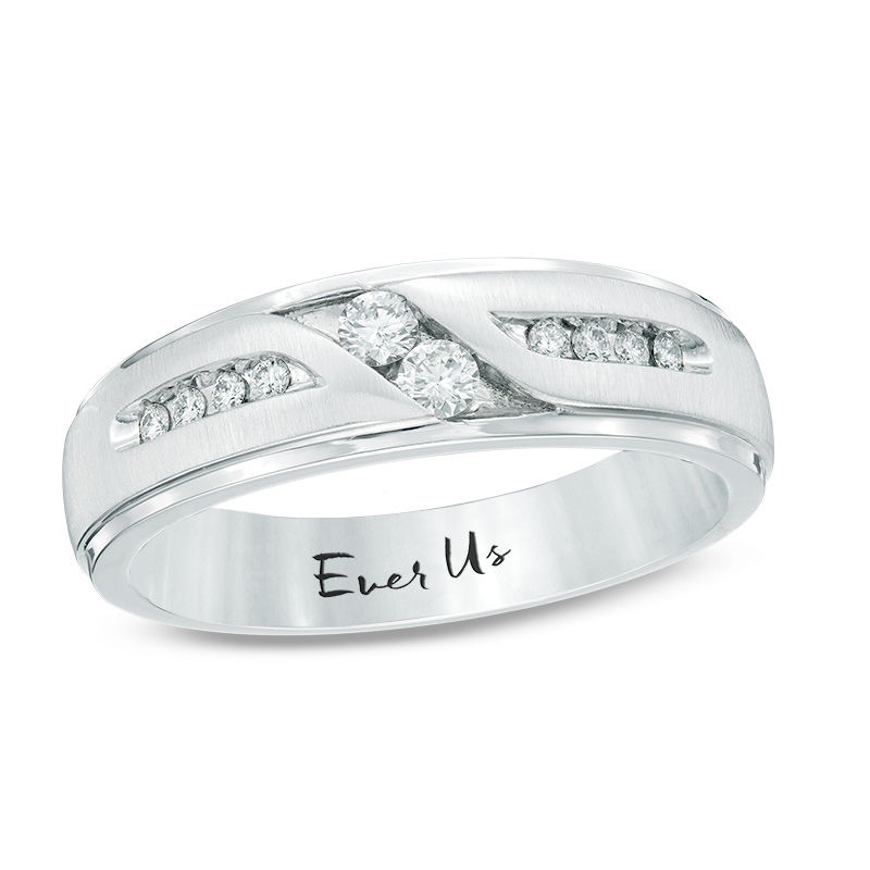 Main Image 1 of Ever Us™ 0.25 CT. T.W. Two Stone Diamond Satin Slant Band in 14K White Gold