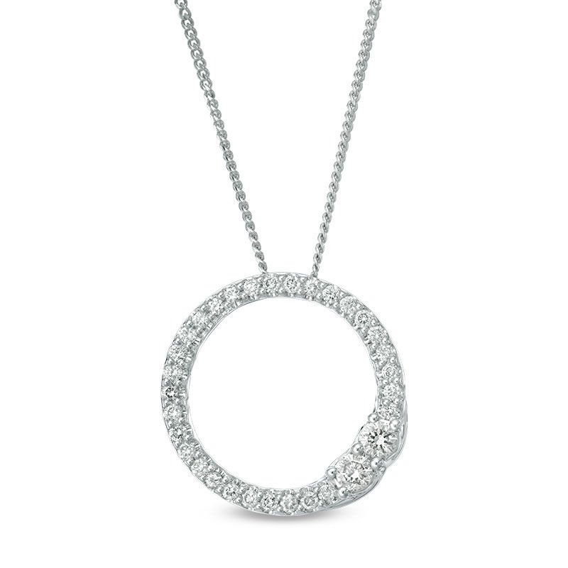 Ever Us™ 0.33 CT. T.W. Two-Stone Diamond Open Circle Pendant in 14K White Gold - 19"