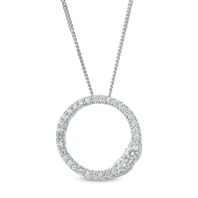 Main Image 1 of Ever Us™ 0.33 CT. T.W. Two-Stone Diamond Open Circle Pendant in 14K White Gold - 19&quot;