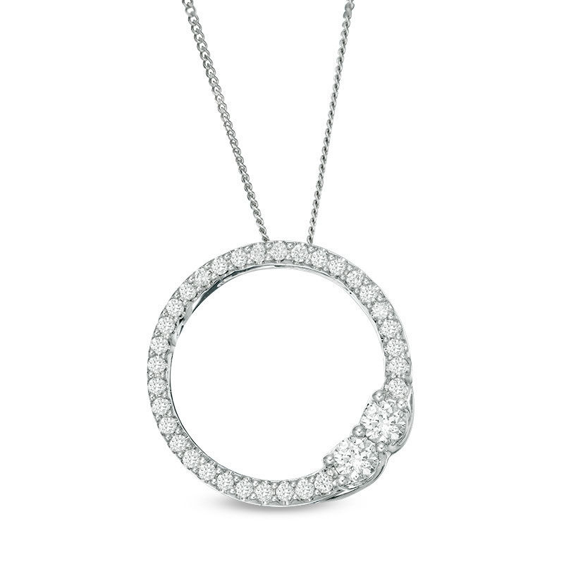 Ever Us™ 0.60 CT. T.W. Two-Stone Diamond Open Circle Pendant in 14K White Gold - 19"
