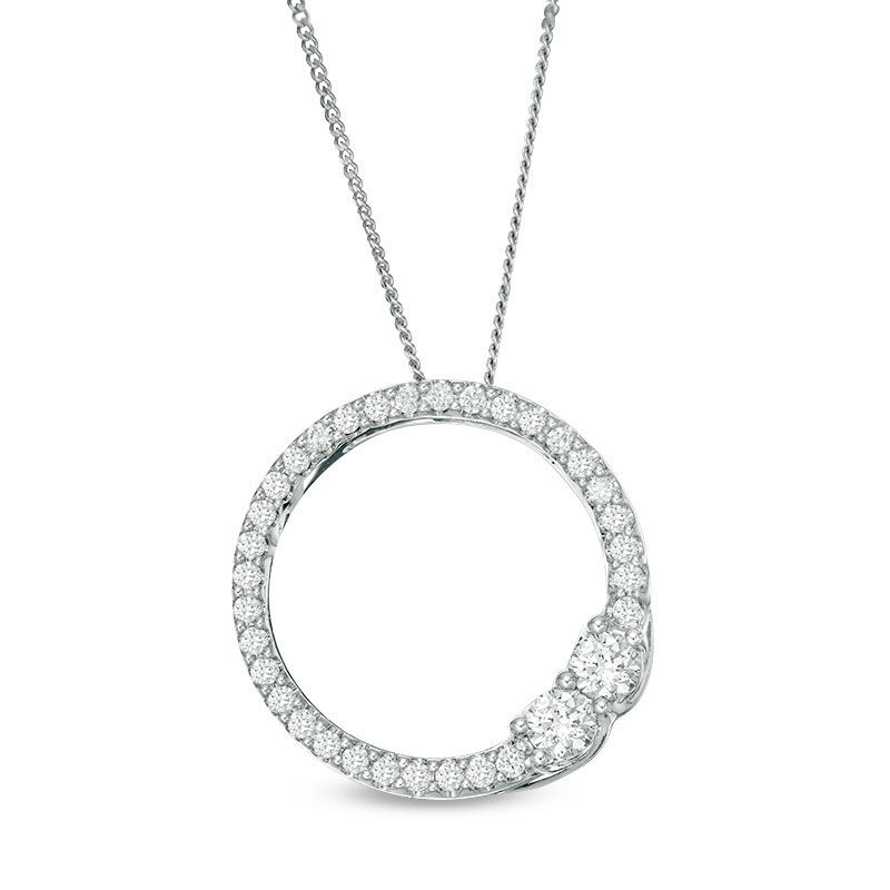 Main Image 1 of Ever Us™ 0.60 CT. T.W. Two-Stone Diamond Open Circle Pendant in 14K White Gold - 19"