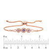 Thumbnail Image 1 of Rose de France and Lab-Created White Sapphire Frame Bolo Bracelet in Sterling Silver with 18K Rose Gold Plate - 9.0"