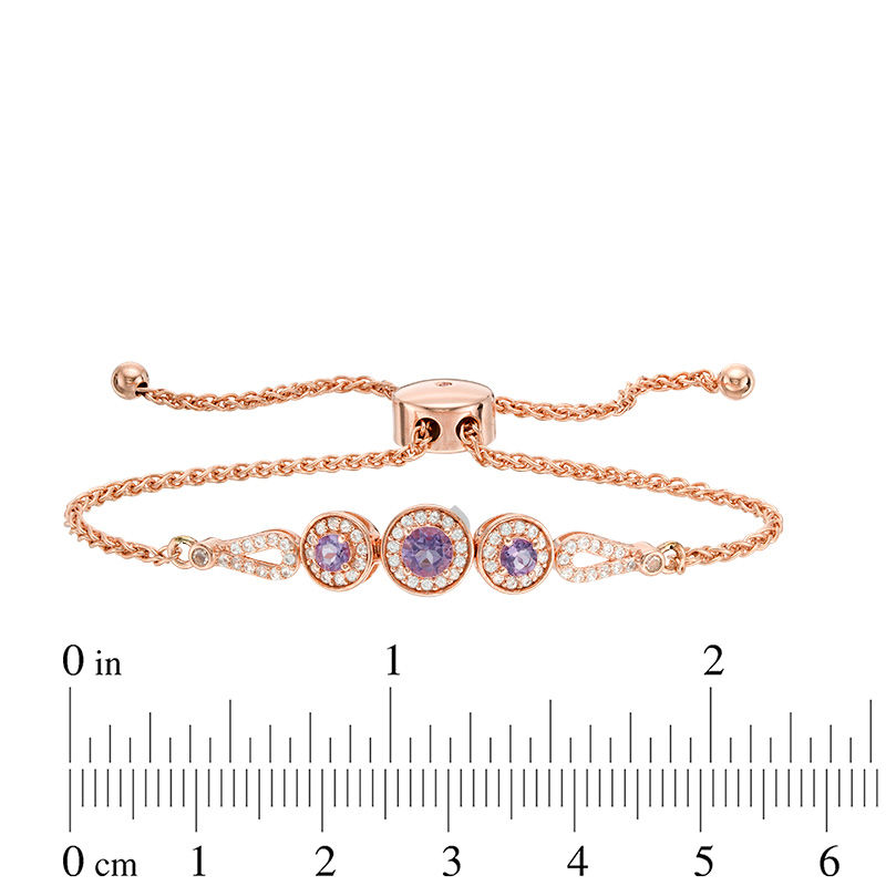 Rose de France and Lab-Created White Sapphire Frame Bolo Bracelet in Sterling Silver with 18K Rose Gold Plate - 9.0"