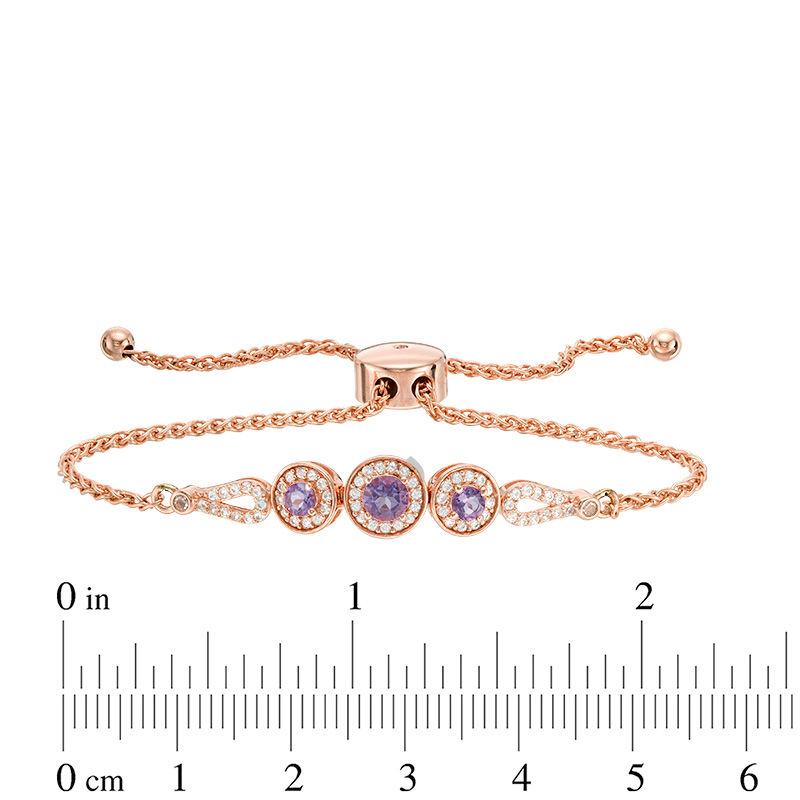 Main Image 2 of Rose de France and Lab-Created White Sapphire Frame Bolo Bracelet in Sterling Silver with 18K Rose Gold Plate - 9.0"